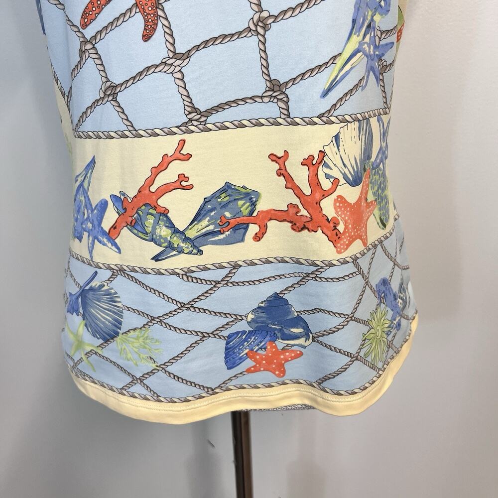 J. McLaughlin Top T Shirt size Small Blue Orange Starfish Shells Ocean Beach - Picture 5 of 8